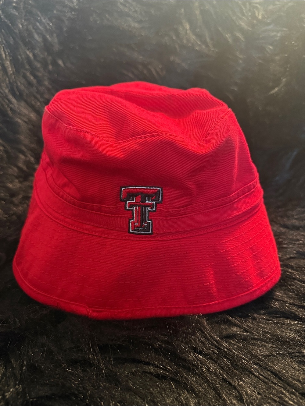 Red Bucket Hat with Embroidered Double T Logo